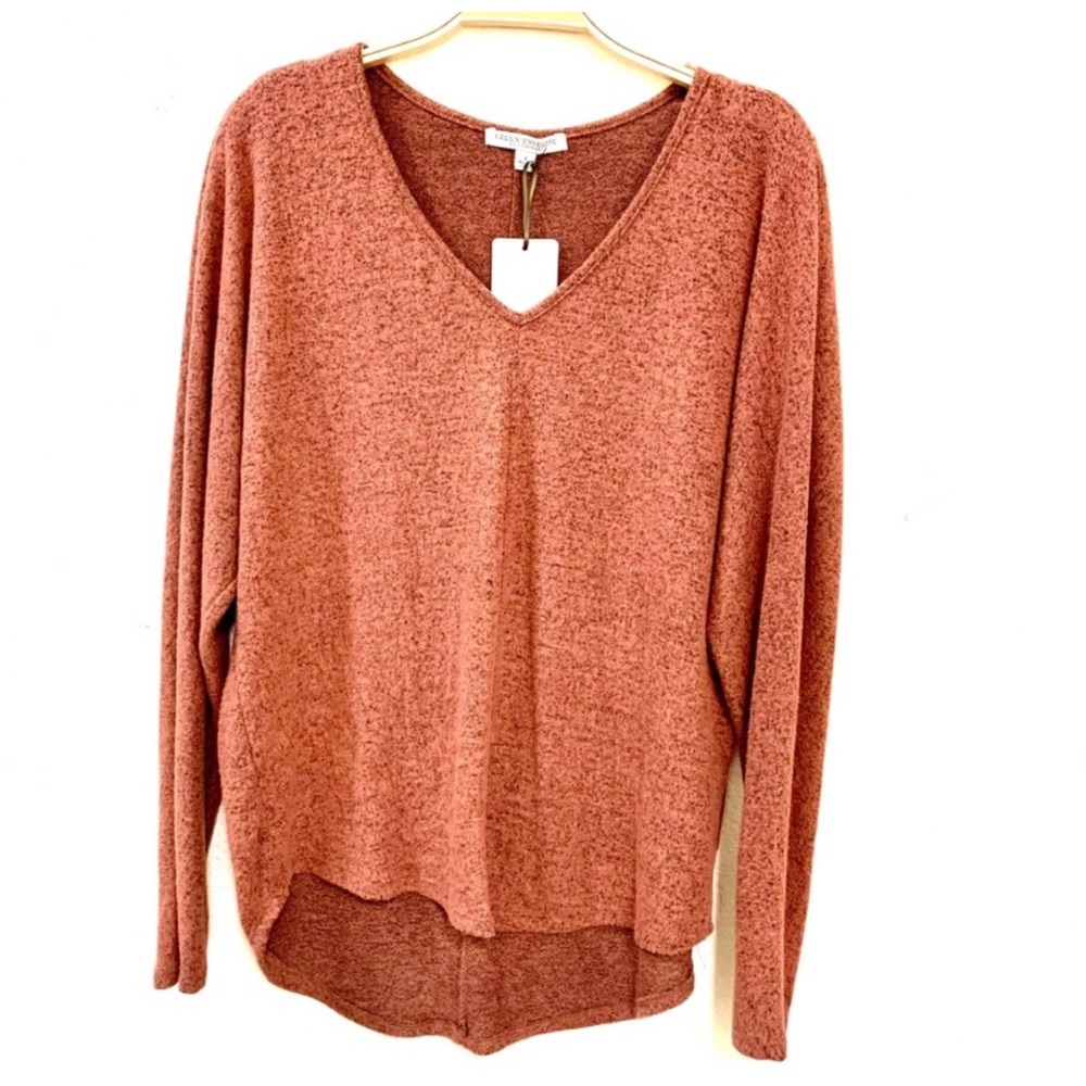 Green Envelope V Neck Long Sleeve Top, size L.